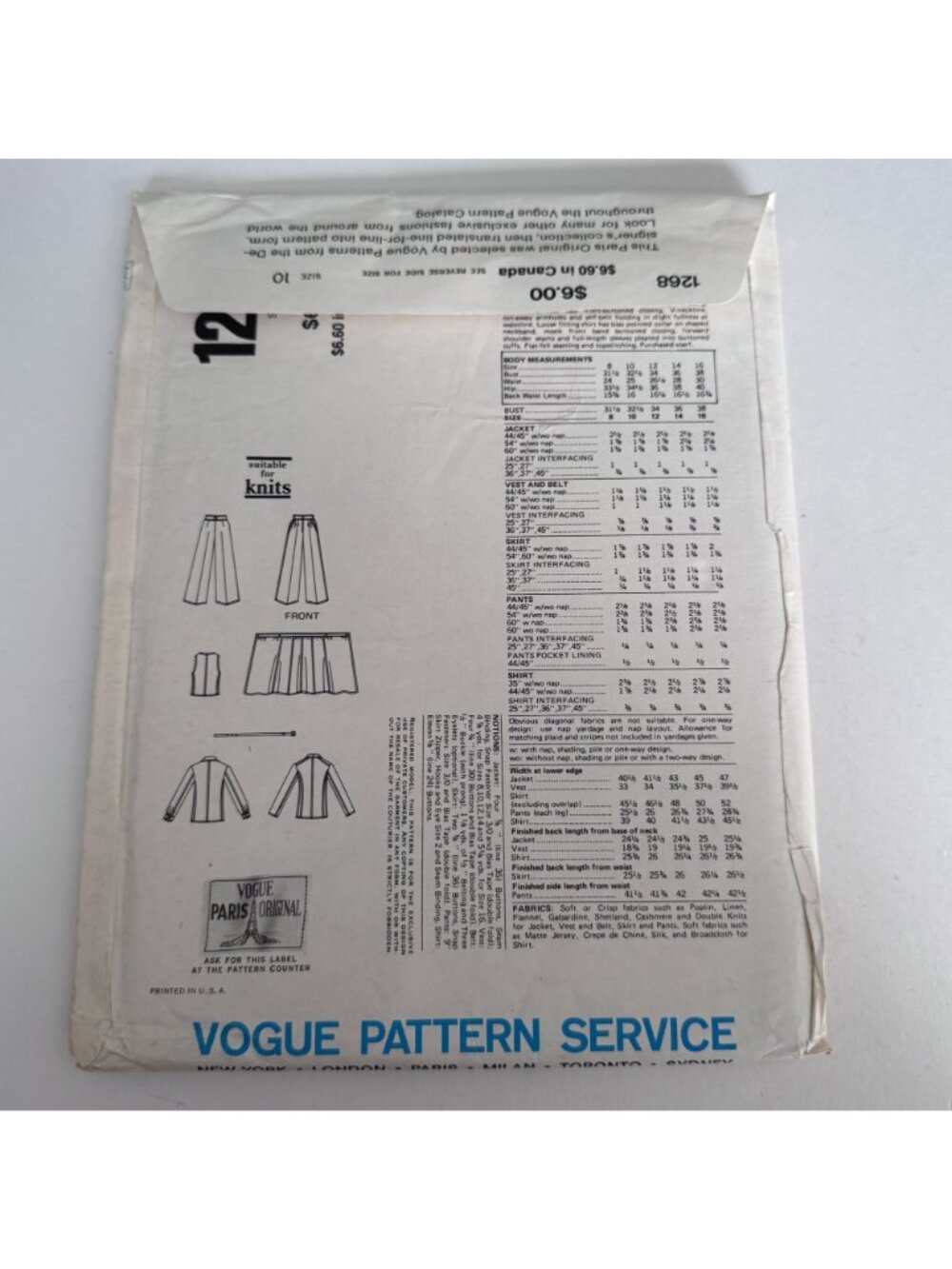 Vogue Paris Original Sewing Pattern 1268 Designer Power Suit Blazer Vintage 1970 - Picture 15 of 16